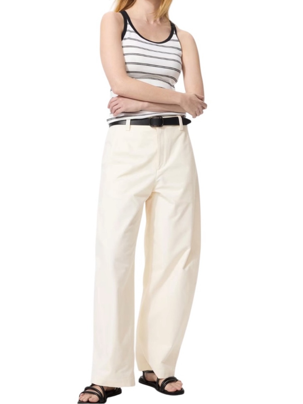 Uniqlo barrel leg cotton jersey pants in cream size M like new condition